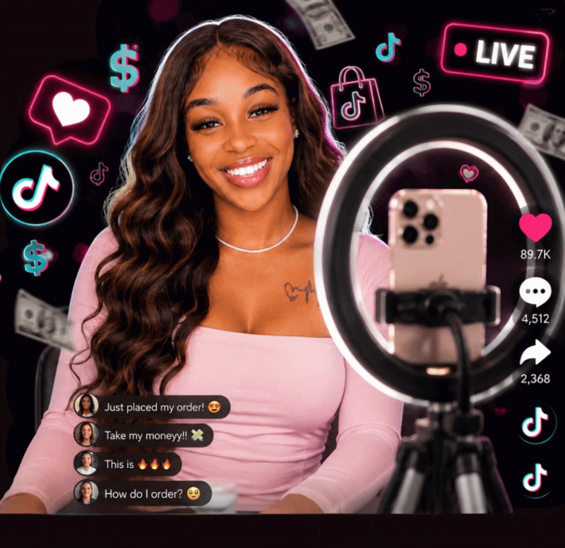 Creator going live with a ring light while sales notifications roll in